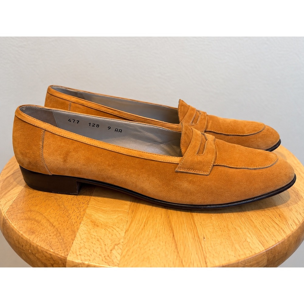 Salvatore Ferragamo Womens Tan Suede Penny Loafers Size 9 AA Made in Italy